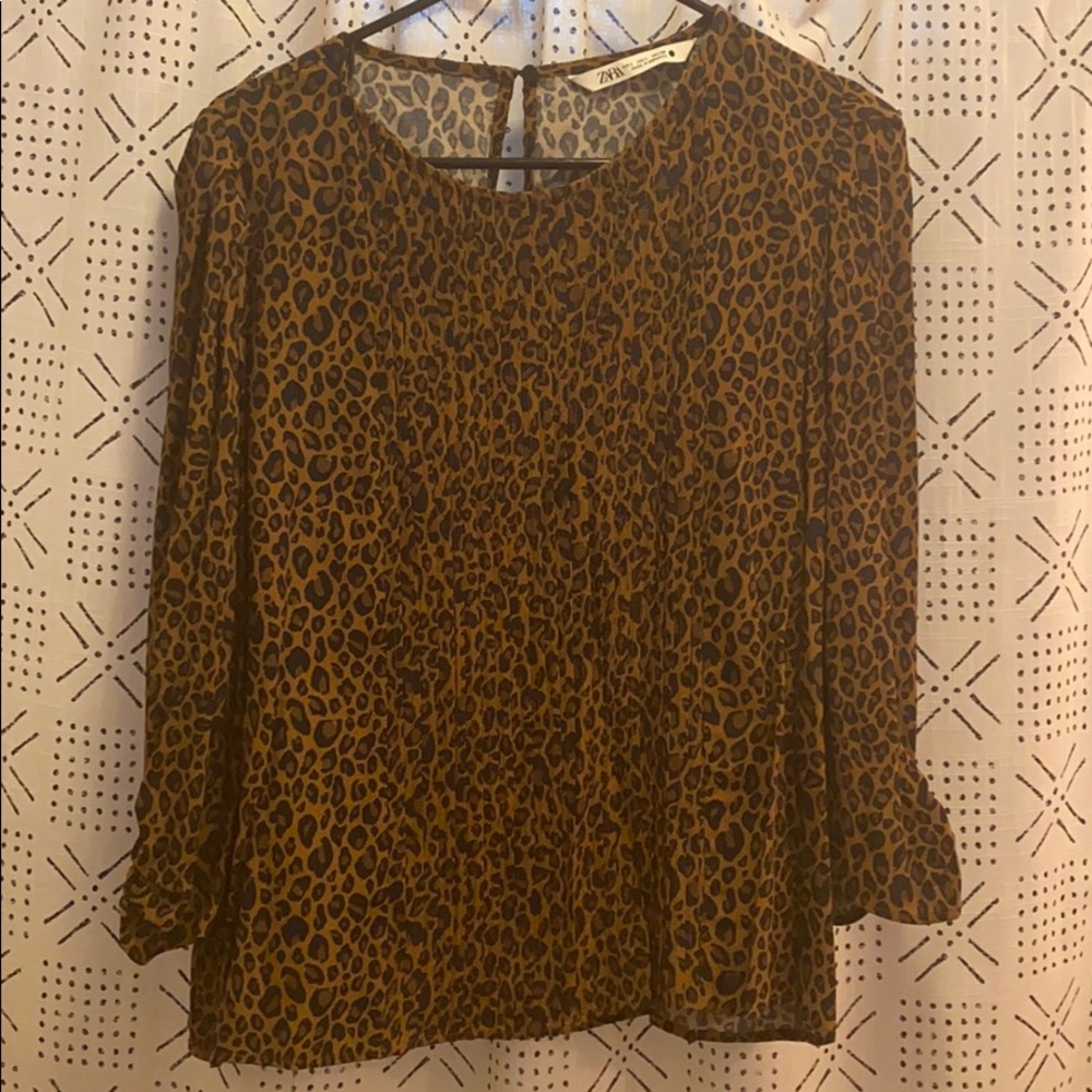Leopard print puff sleeve zara blouse
